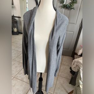 Leith Women's Gray Hooded Draped Open Front Cardigan Long Sleeve Size L Soft